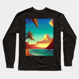Hawaii Beach Comic Art Style Long Sleeve T-Shirt